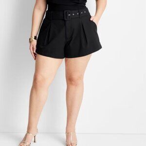 Jenee Naylor High Rise Belted Trouser Dress Shorts NWT Size 24 Black